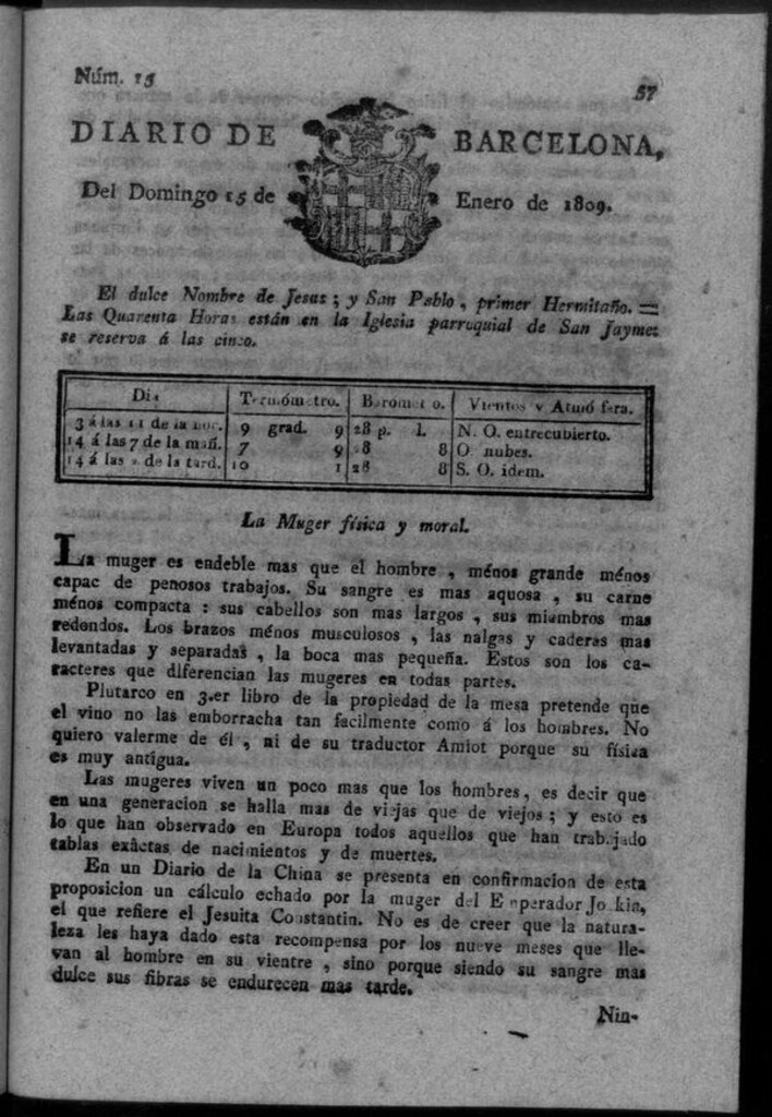 Miniatura de Diario de Barcelona del domingo 15 de enero de 1809