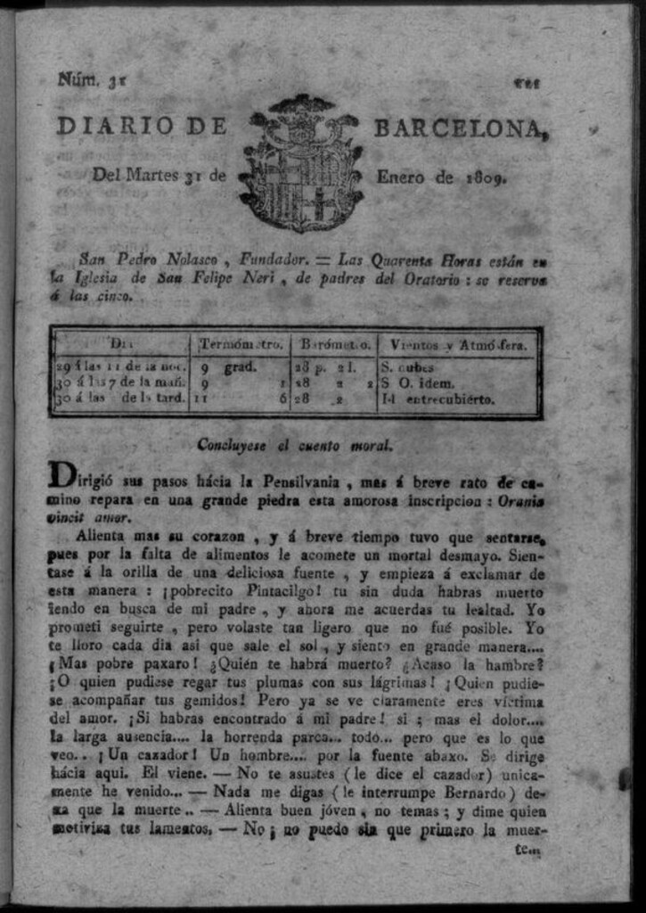 Miniatura de Diario de Barcelona del martes 31 de enero de 1809
