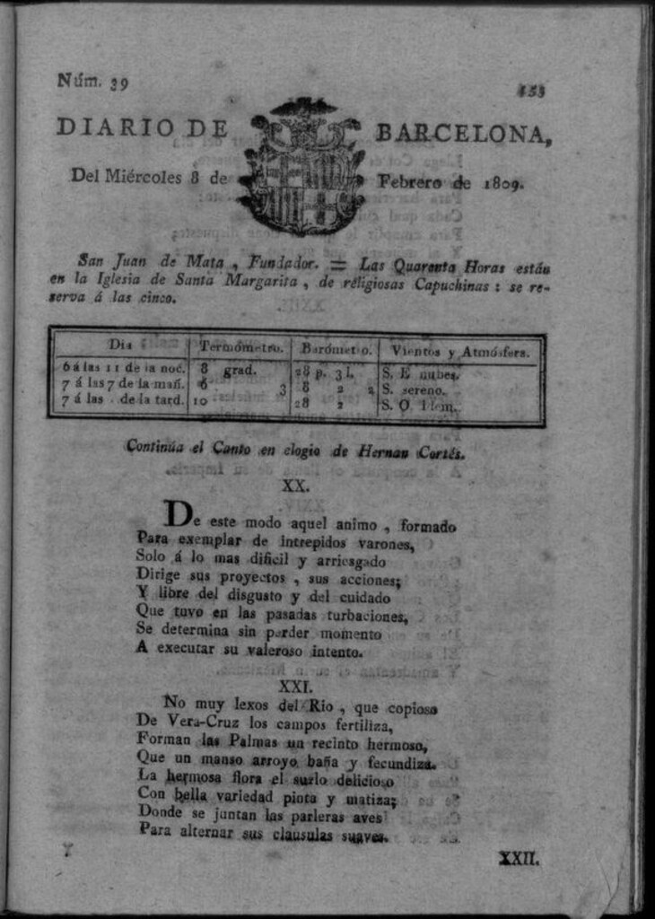 Miniatura de Diario de Barcelona del miércoles 8 de febrero de 1809