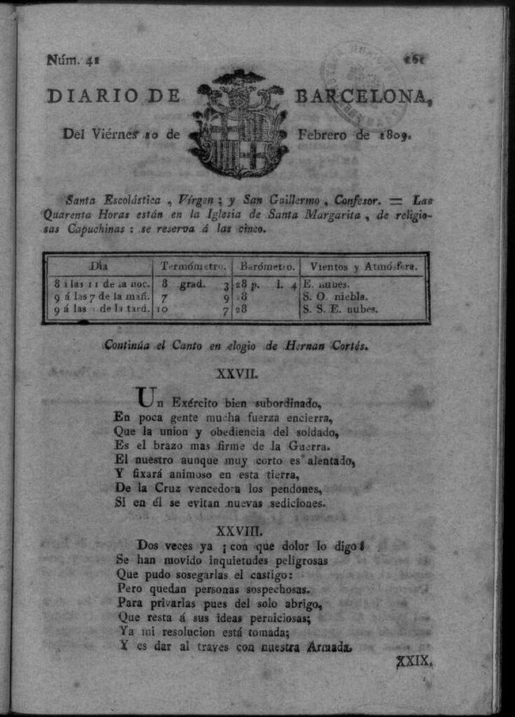 Miniatura de Diario de Barcelona del viernes 10 de febrero de 1809