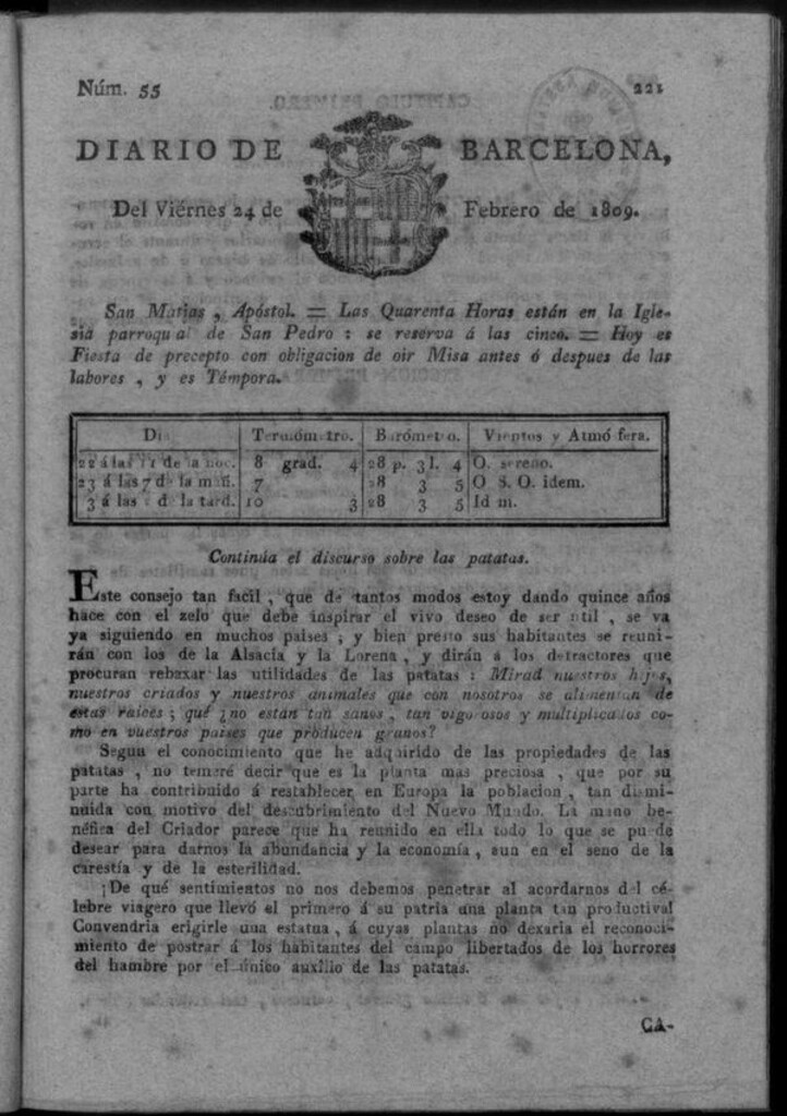 Miniatura de Diario de Barcelona del viernes 24 de febrero de 1809