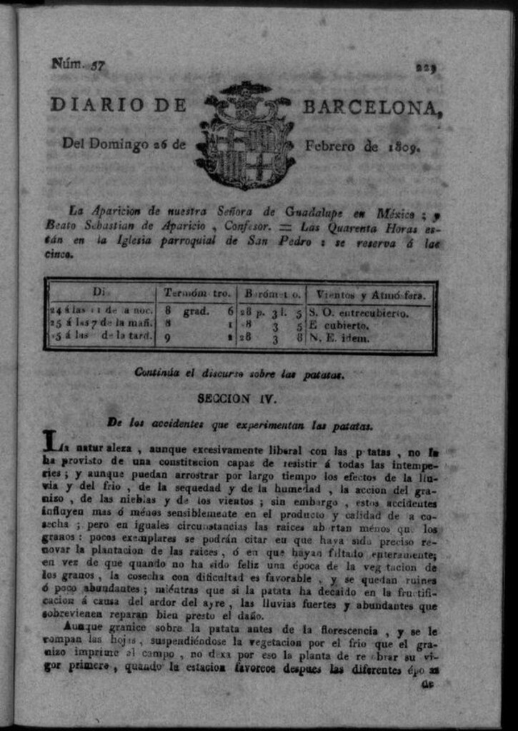 Miniatura de Diario de Barcelona del domingo 26 de febrero de 1809