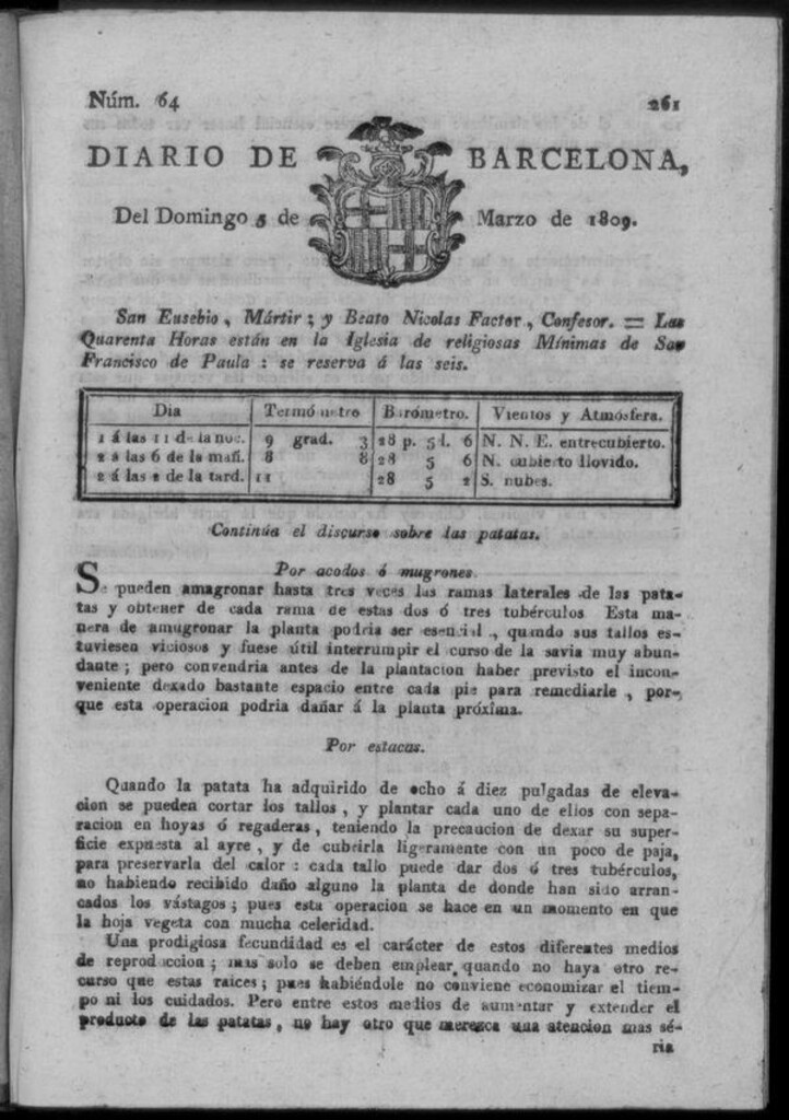 Miniatura de Diario de Barcelona del domingo 5 de marzo de 1809