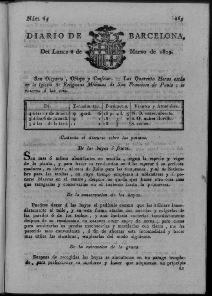 Miniatura de Diario de Barcelona del lunes 6 de marzo de 1809