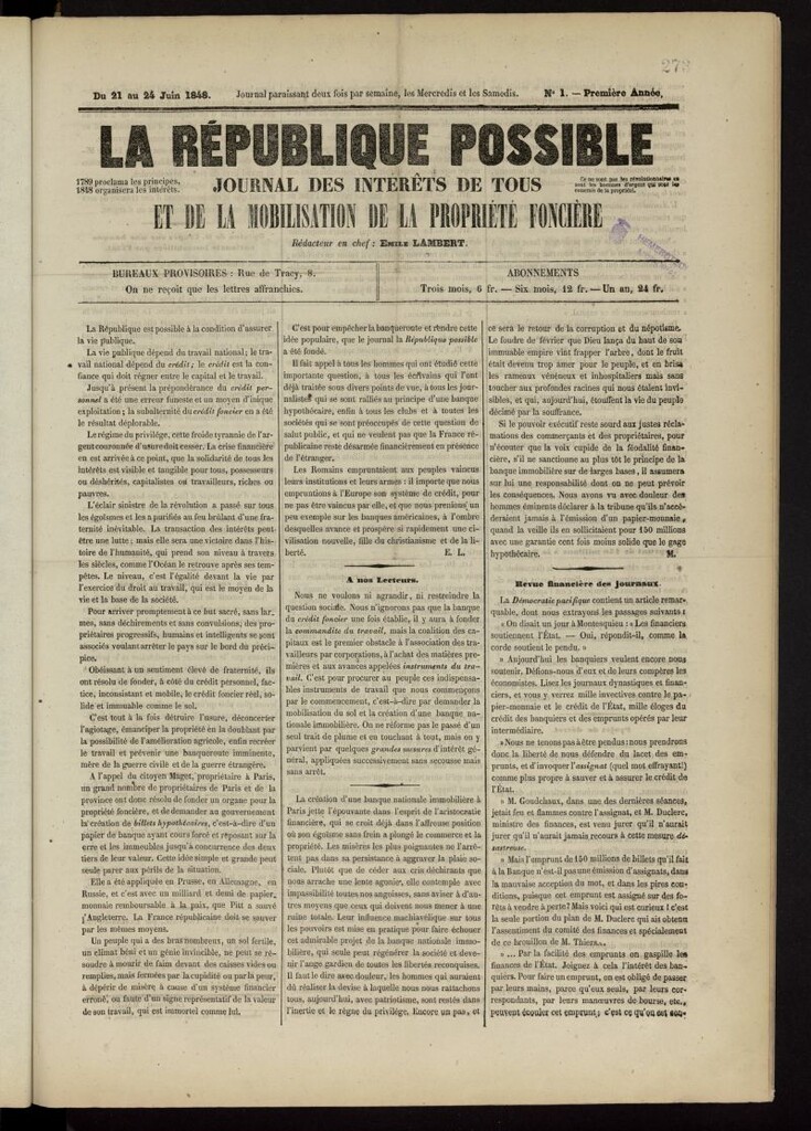 Miniatura de La République possible: journal des intérêts de tous et de la mobilisation de la propriété fonciére