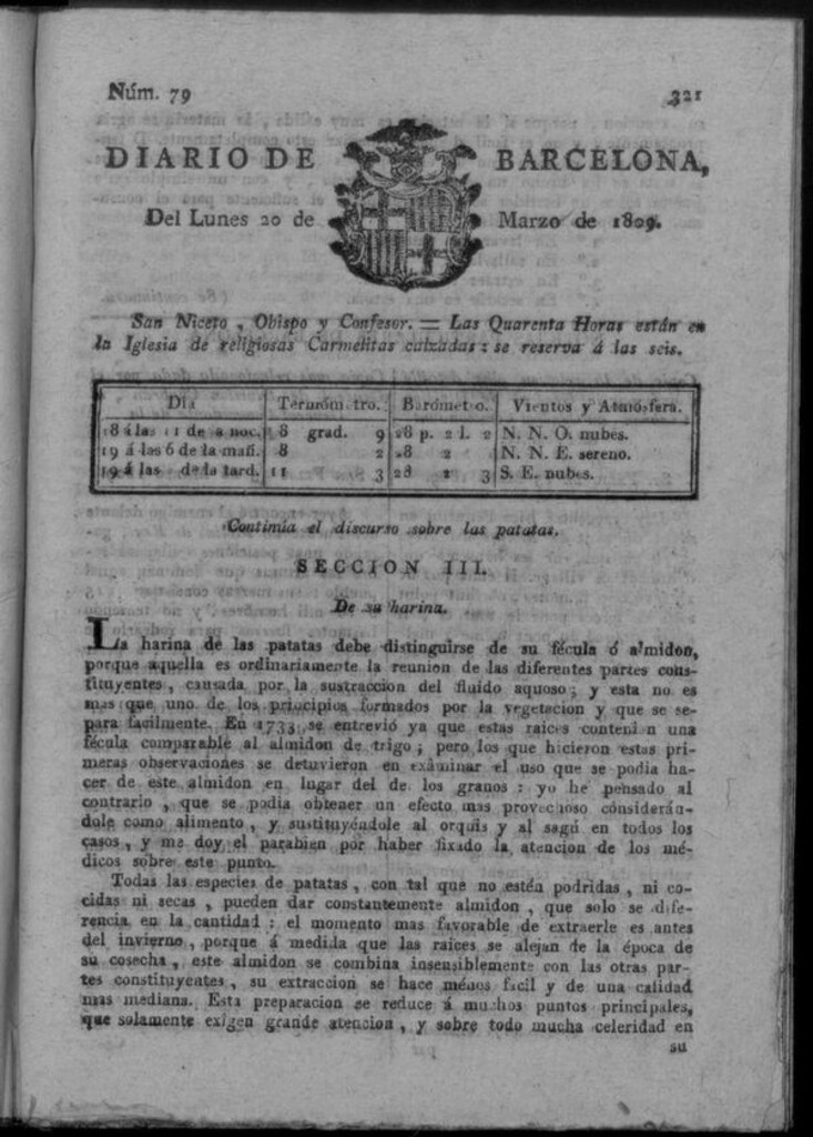 Miniatura de Diario de Barcelona del lunes 20 de marzo de 1809