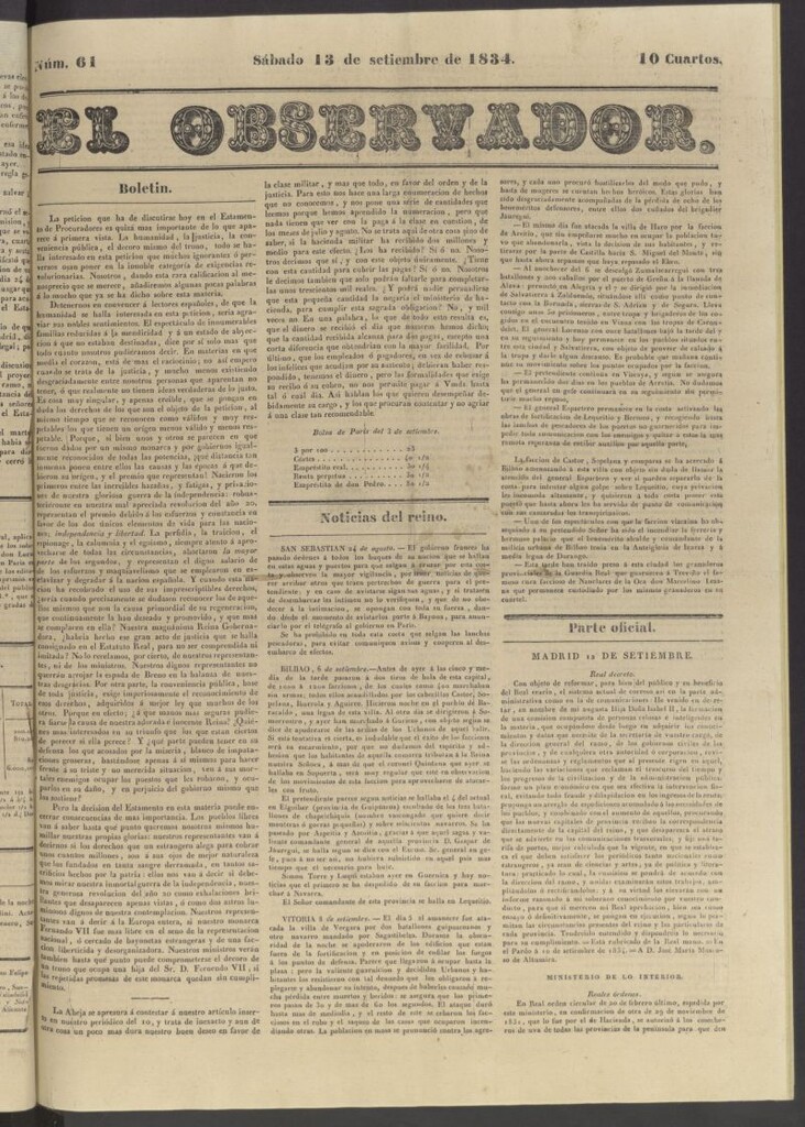 Miniatura de El Observador del 13 de septiembre de 1834