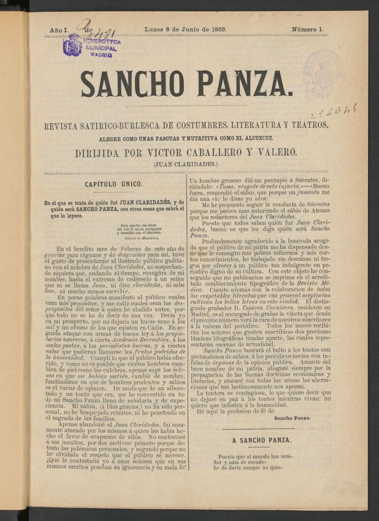 Miniatura de Sancho Panza : revista satírico-burlesca de costumbres, literatura y teatros...
