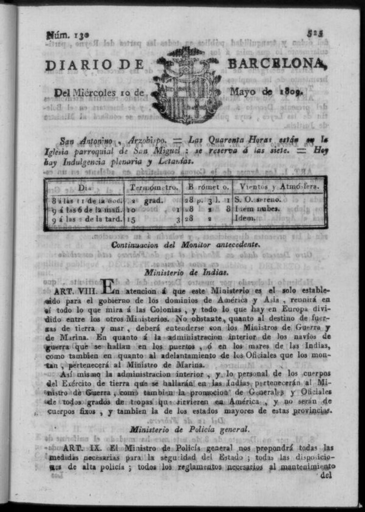 Miniatura de Diario de Barcelona del miércoles 10 de mayo de 1809