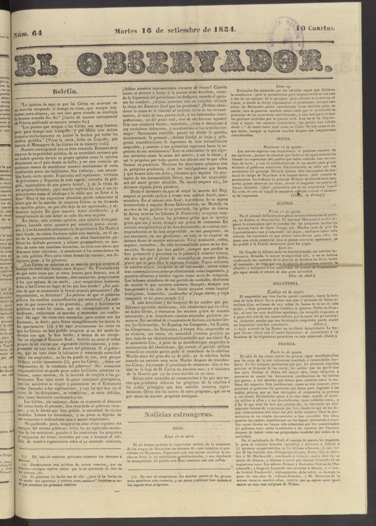 Miniatura de El Observador del 16 de septiembre de 1834