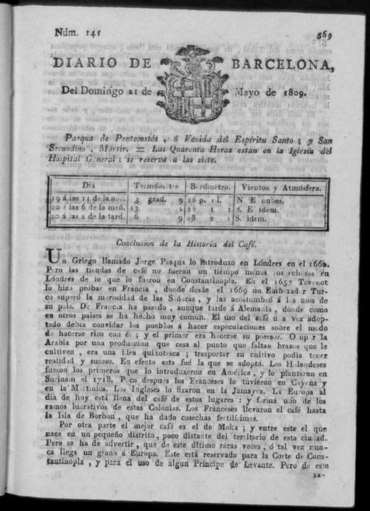 Miniatura de Diario de Barcelona del domingo 21 de mayo de 1809