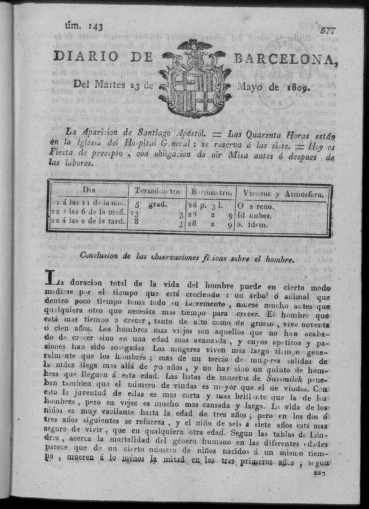 Miniatura de Diario de Barcelona del martes 23 de mayo de 1809