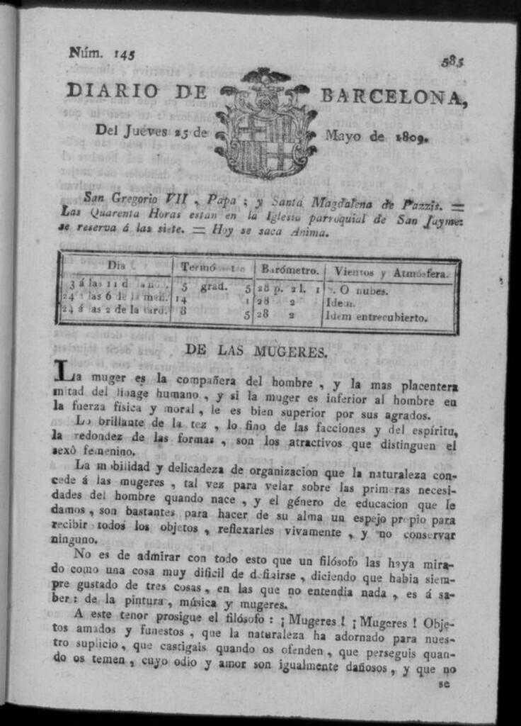 Miniatura de Diario de Barcelona del jueves 25 de mayo de 1809