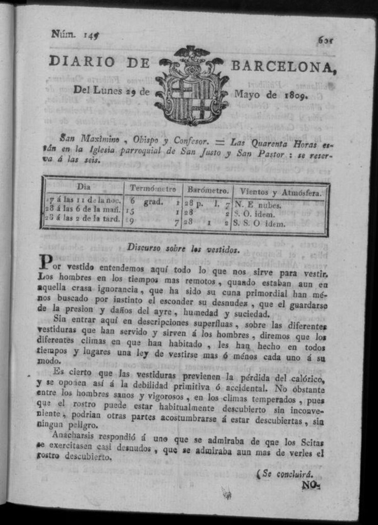 Miniatura de Diario de Barcelona del lunes 29 de mayo de 1809