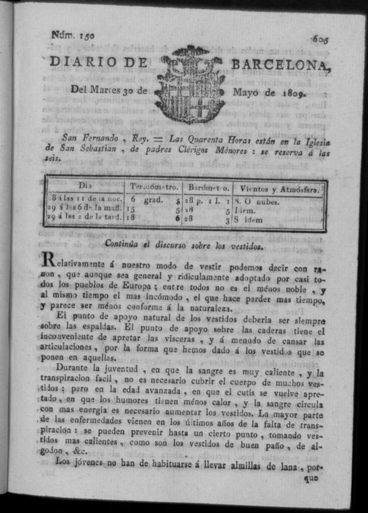Miniatura de Diario de Barcelona del martes 30 de mayo de 1809