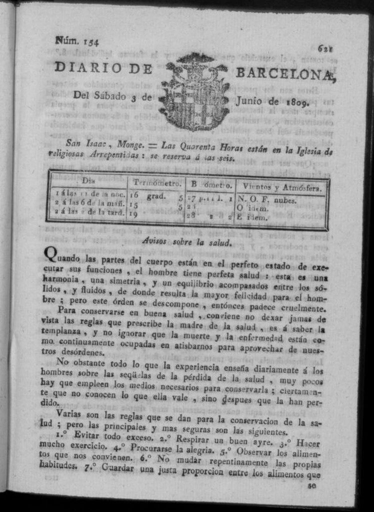 Miniatura de Diario de Barcelona del sábado 3 junio de 1809