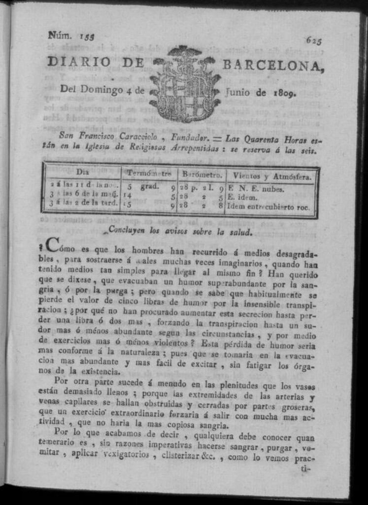 Miniatura de Diario de Barcelona del domingo 4 junio de 1809