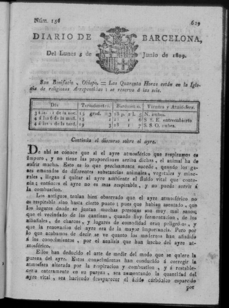 Miniatura de Diario de Barcelona del lunes 5 junio de 1809