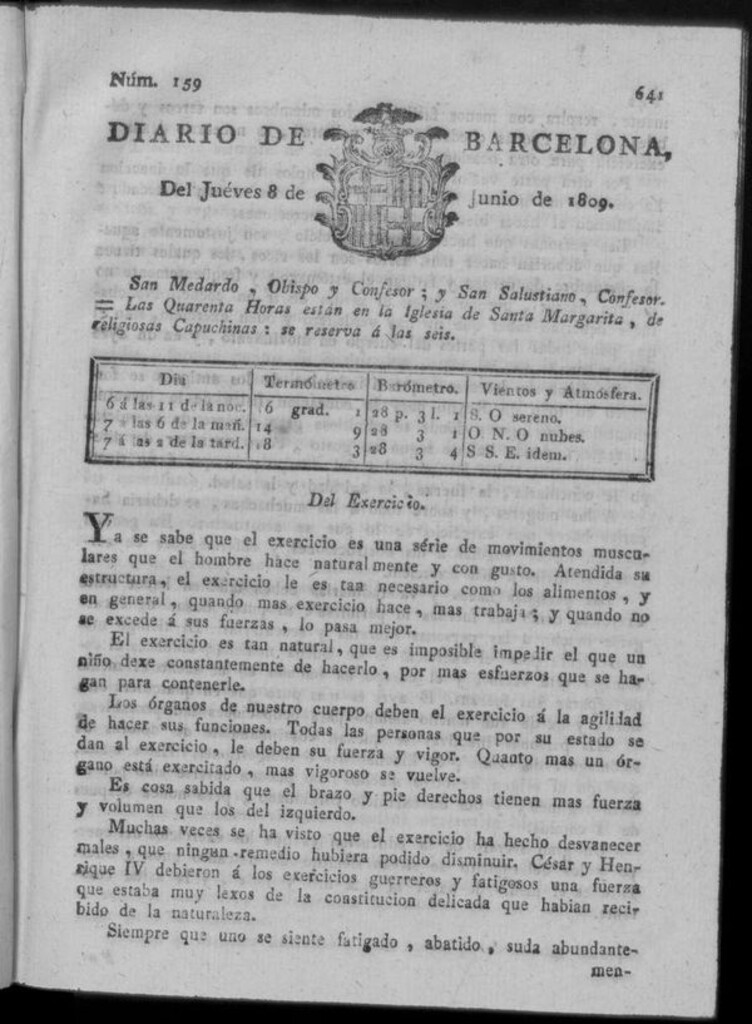 Miniatura de Diario de Barcelona del jueves 8 junio de 1809