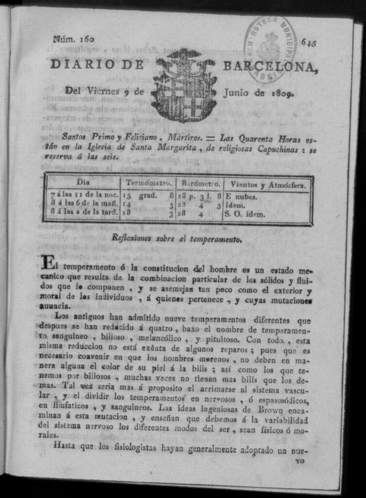 Miniatura de Diario de Barcelona del viernes 9 junio de 1809
