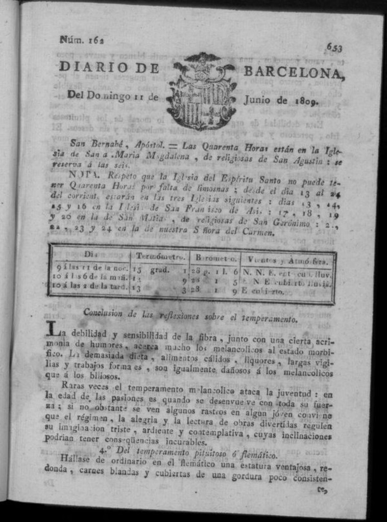 Miniatura de Diario de Barcelona del domingo 11 junio de 1809