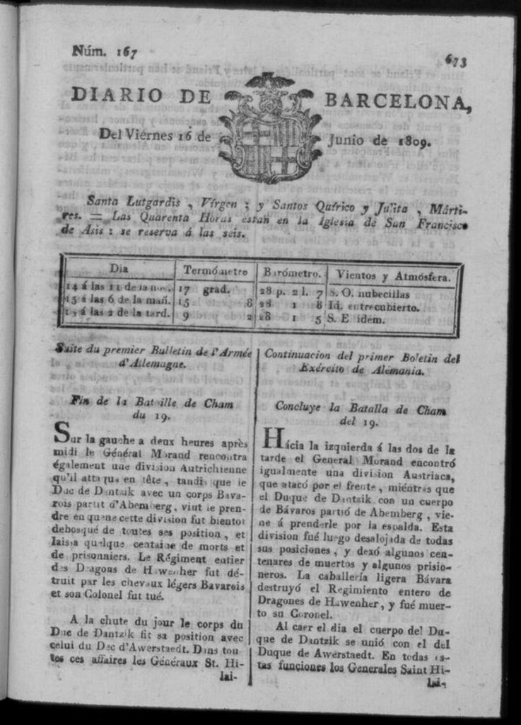 Miniatura de Diario de Barcelona del viernes 16 junio de 1809