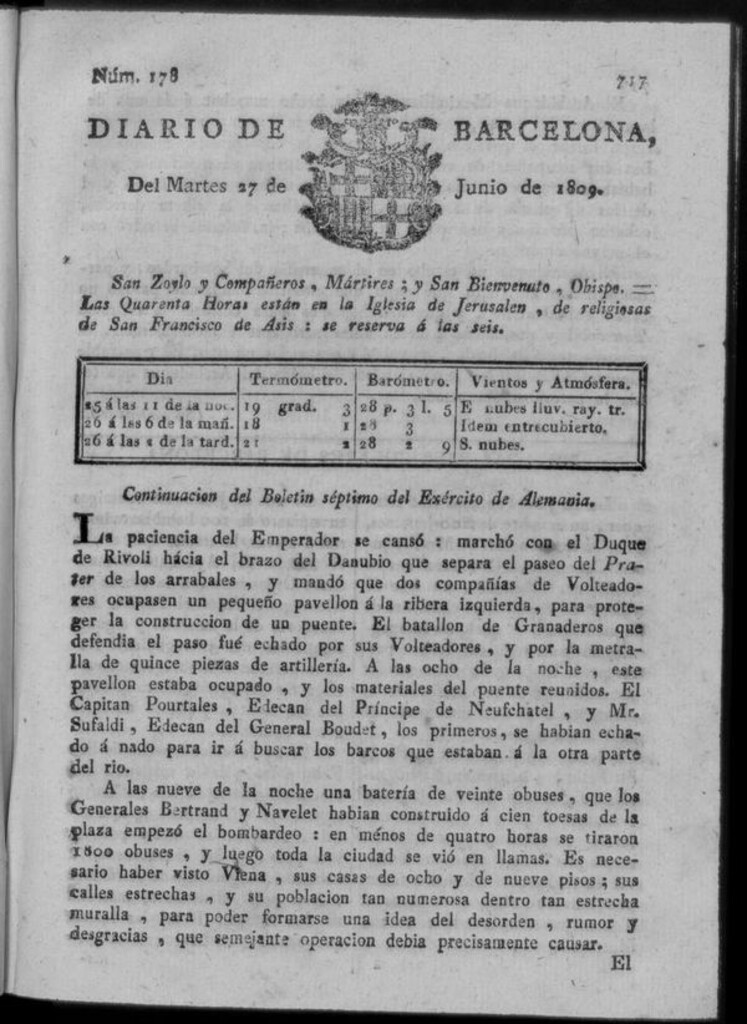 Miniatura de Diario de Barcelona del martes 27 junio de 1809