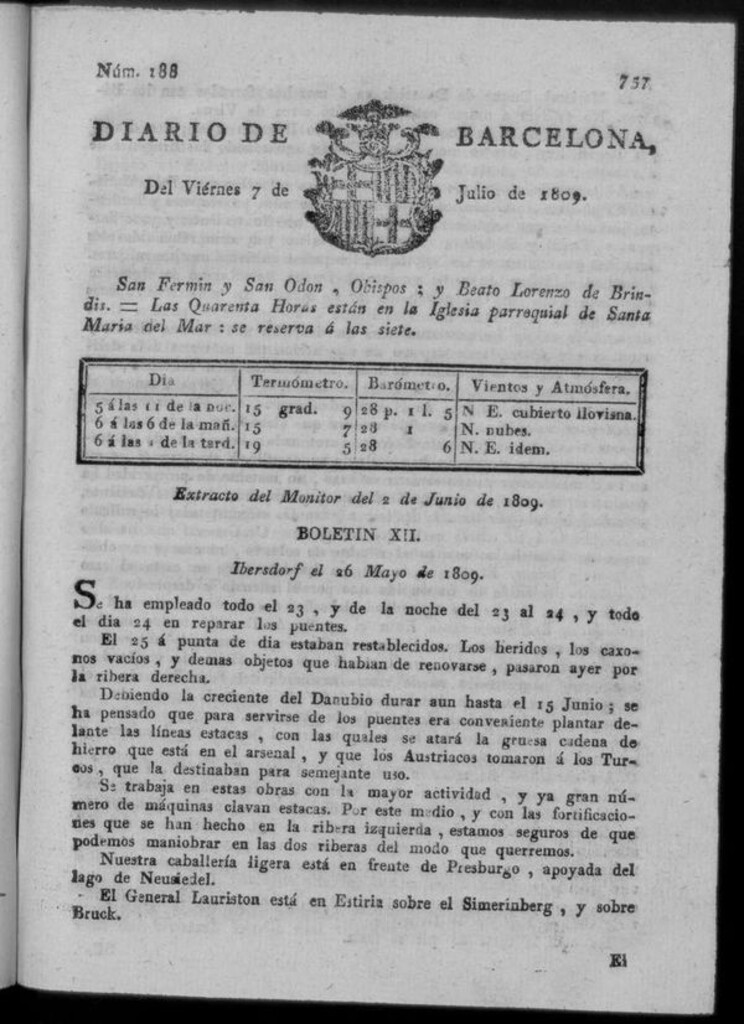 Miniatura de Diario de Barcelona del viernes 7 de julio de 1809