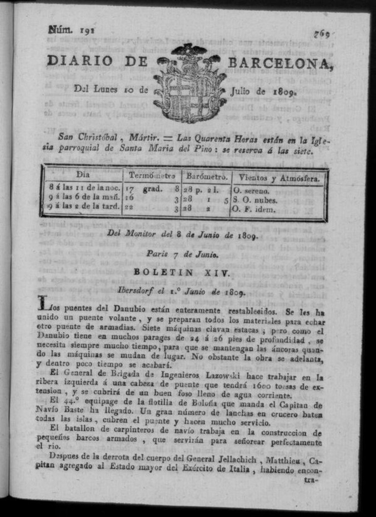 Miniatura de Diario de Barcelona del lunes 10 de julio de 1809