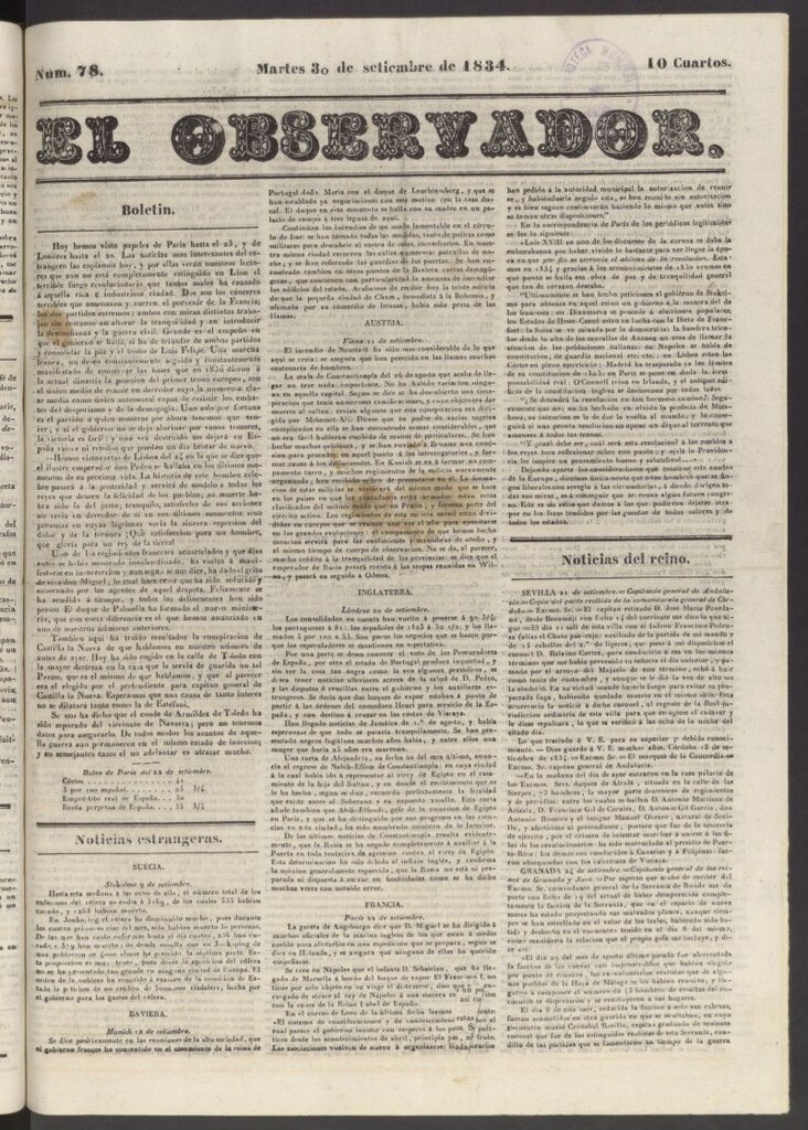 Miniatura de El Observador del 30 de septiembre de 1834