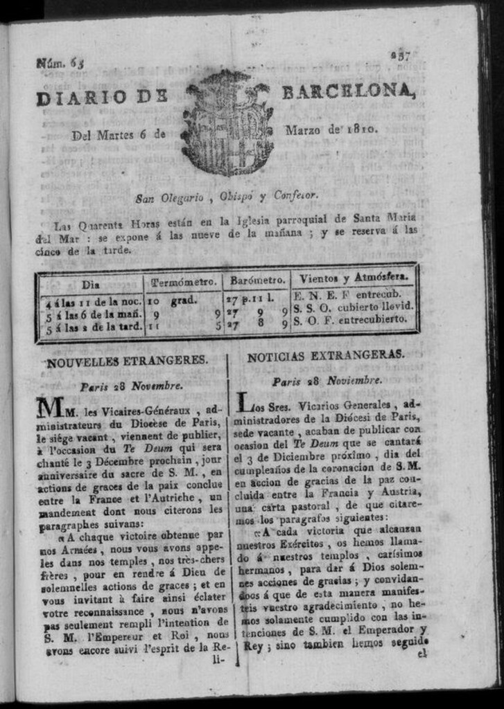 Miniatura de Diario de Barcelona del martes 6 de marzo de 1810