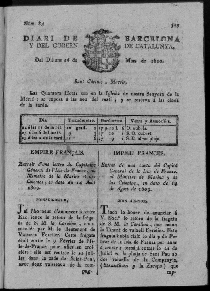Miniatura de Diario de Barcelona del lunes 26 de marzo de 1810
