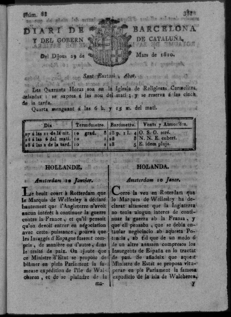 Miniatura de Diario de Barcelona del jueves 29 de marzo de 1810