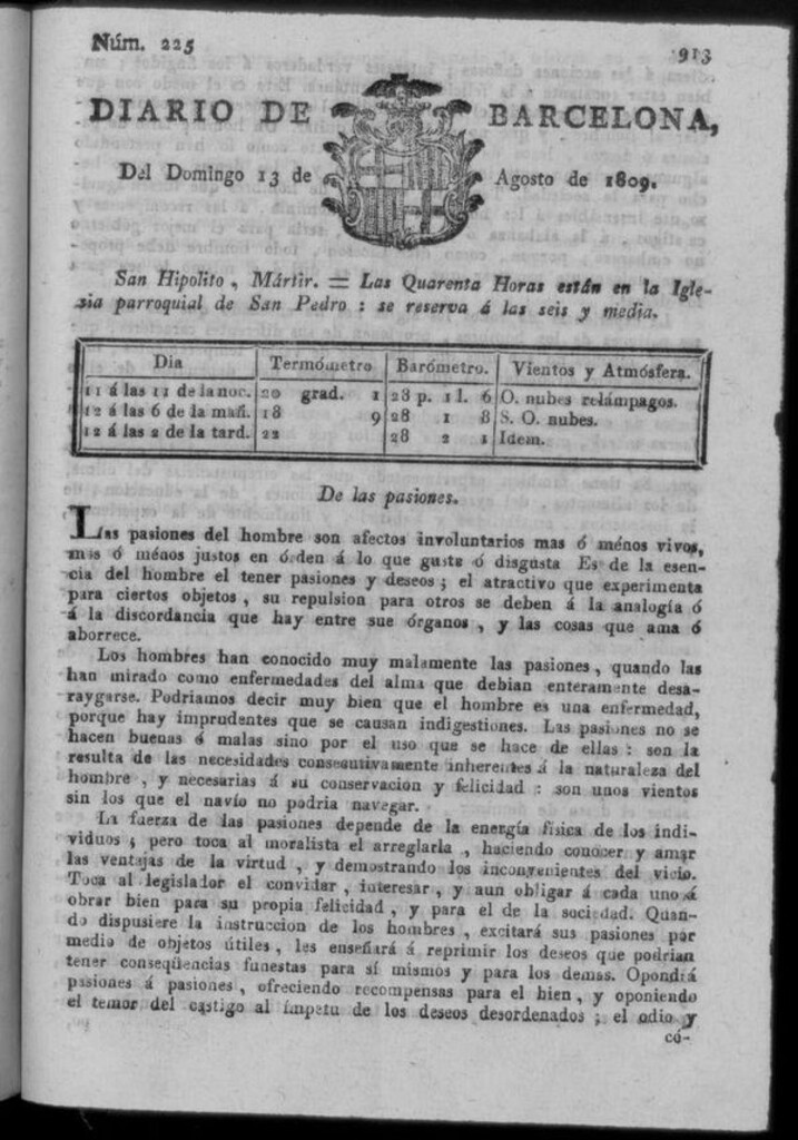 Miniatura de Diario de Barcelona del domingo 13 de agosto de 1809