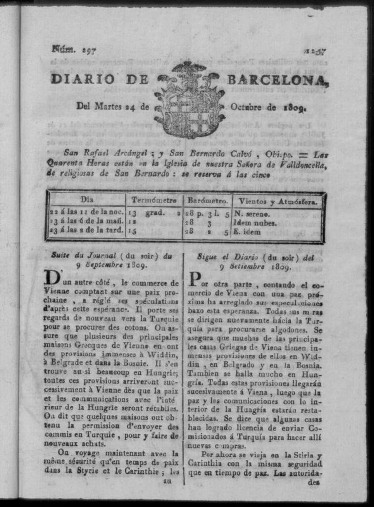 Miniatura de Diario de Barcelona del martes 24 de octubre de 1809