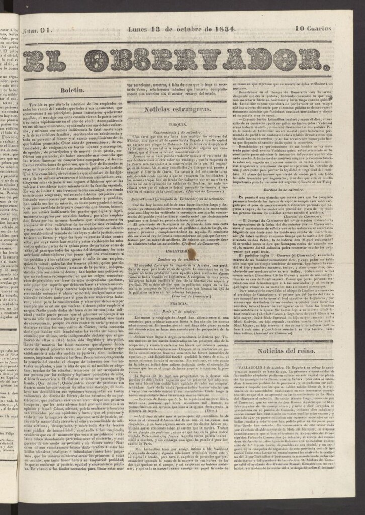Miniatura de El Observador del 13 de octubre de 1834