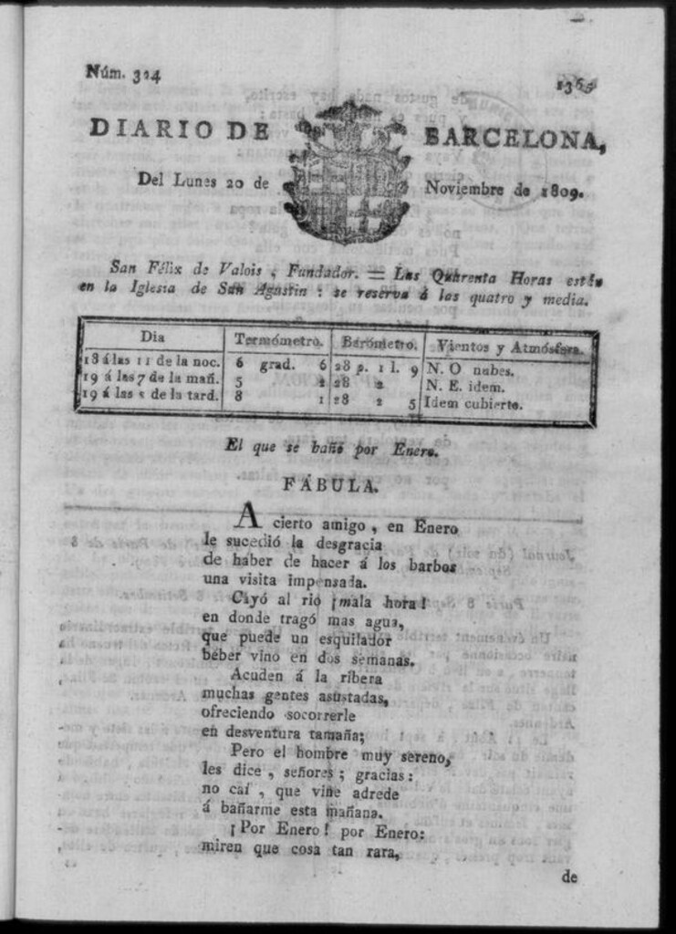 Miniatura de Diario de Barcelona del lunes 20 de noviembre de 1809