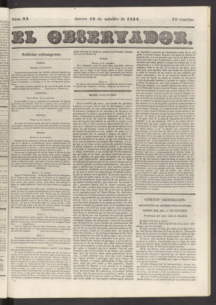 Miniatura de El Observador del 16 de octubre de 1834