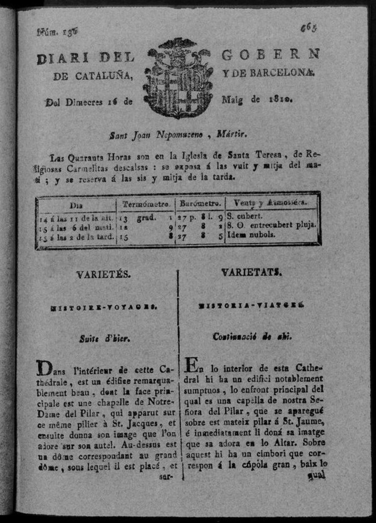 Miniatura de Diario de Barcelona del miércoles 16 de mayo de 1810