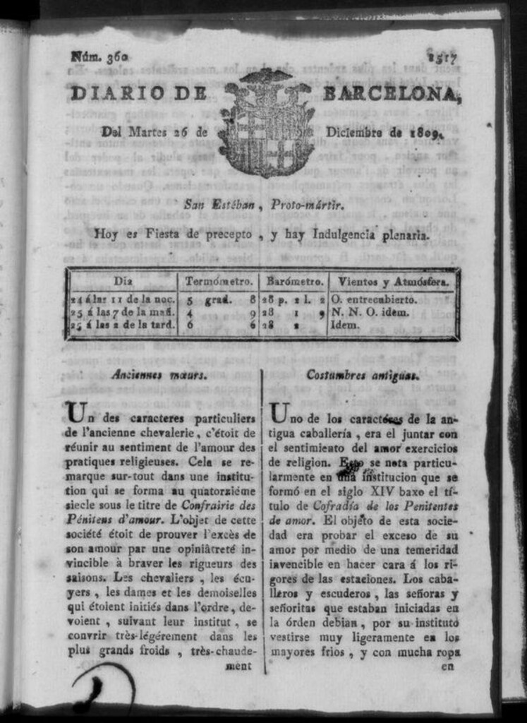 Miniatura de Diario de Barcelona del martes 26 de diciembre de 1809