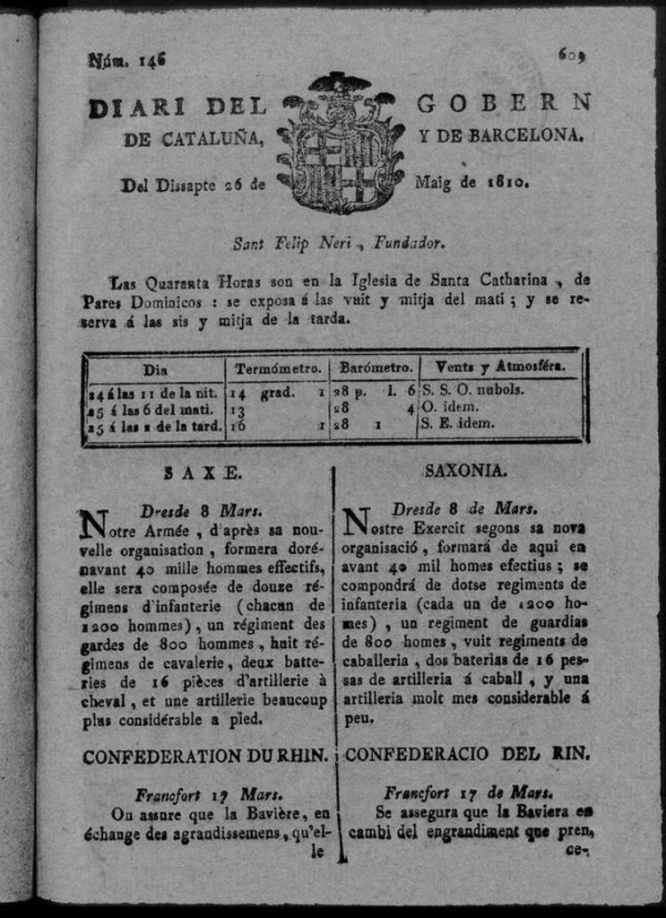 Miniatura de Diario de Barcelona del sábado 26 de mayo de 1810