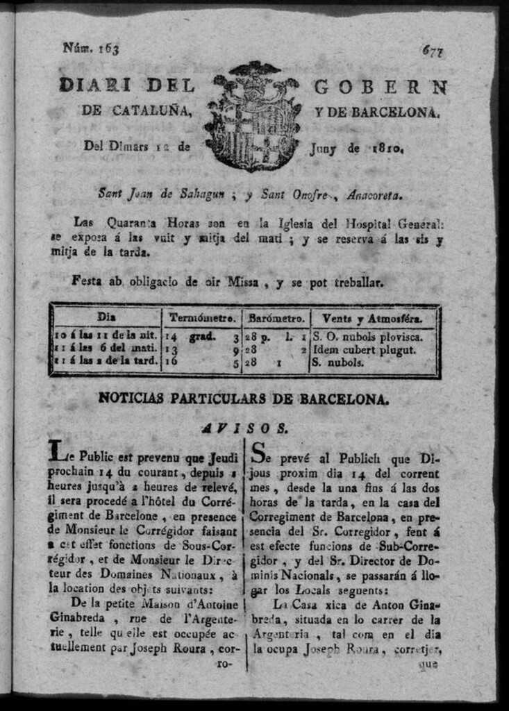 Miniatura de Diario de Barcelona del martes 12 de junio de 1810