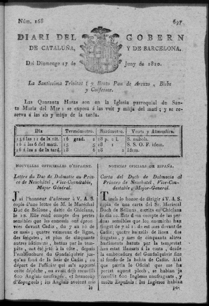 Miniatura de Diario de Barcelona del domingo 17 de junio de 1810