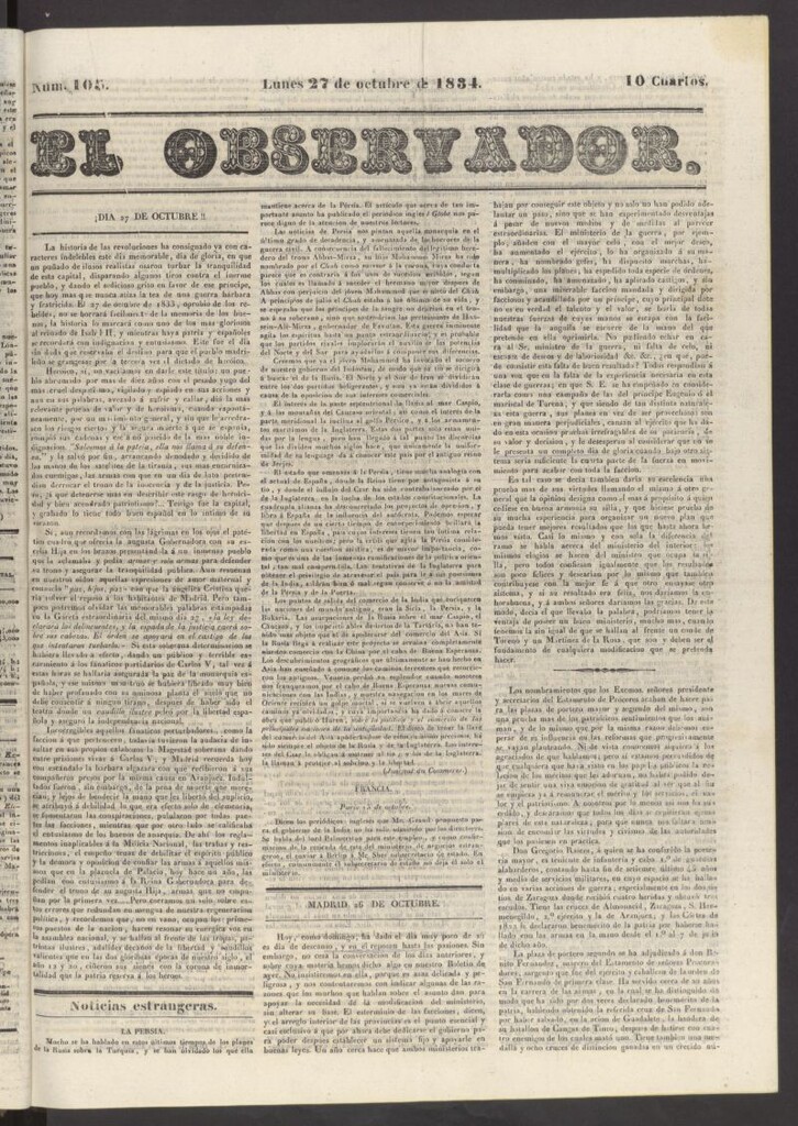 Miniatura de El Observador del 27 de octubre de 1834