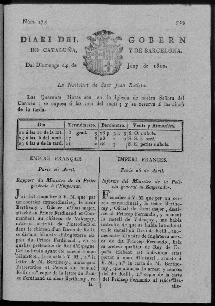Miniatura de Diario de Barcelona del domingo 24 de junio de 1810
