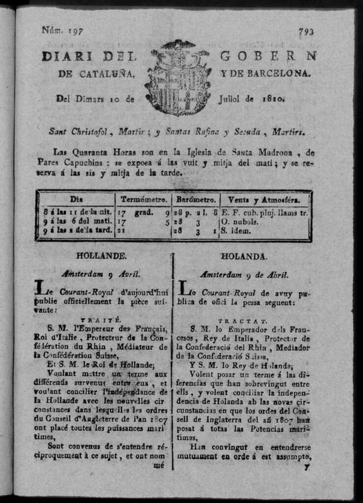Miniatura de Diario de Barcelona del martes 10 de julio 1810
