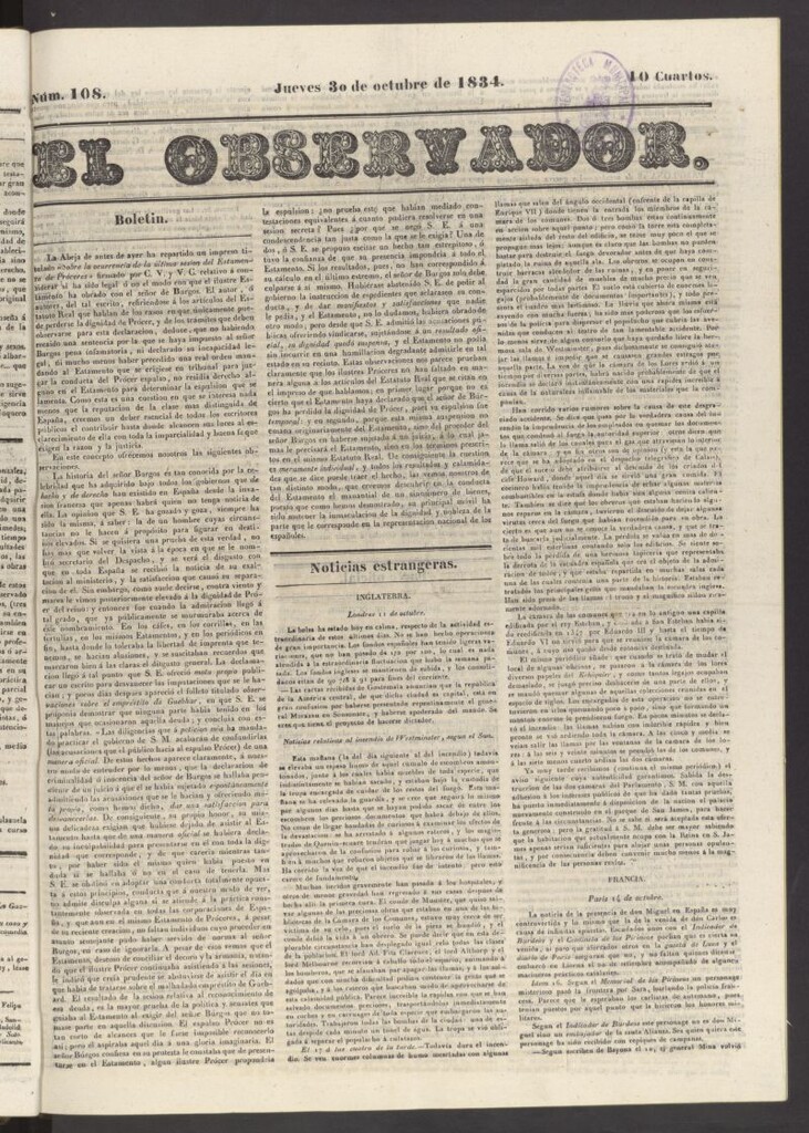 Miniatura de El Observador del 30 de octubre de 1834