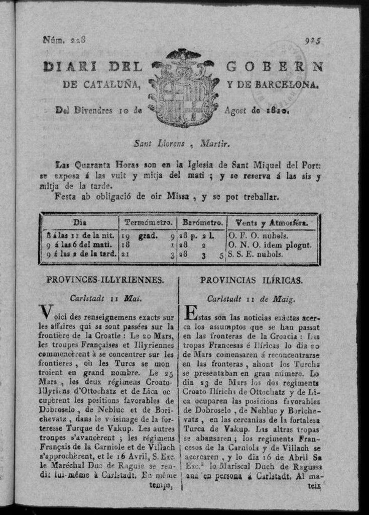 Miniatura de Diario de Barcelona del viernes 10 de agosto 1810