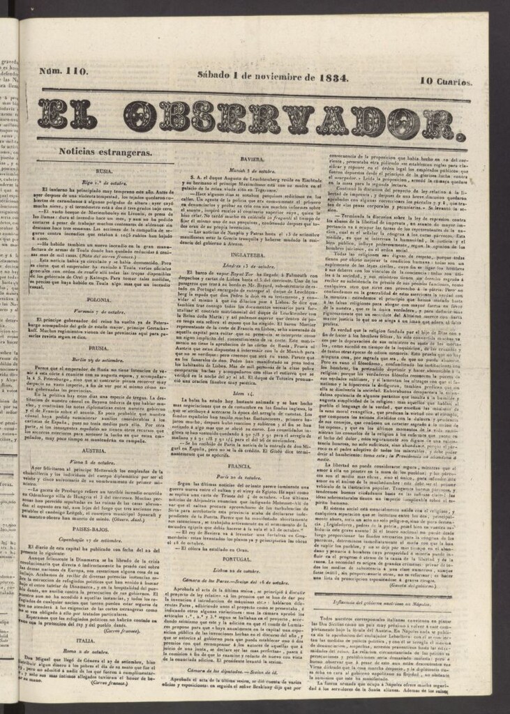Miniatura de El Observador del 1 de noviembre de 1834