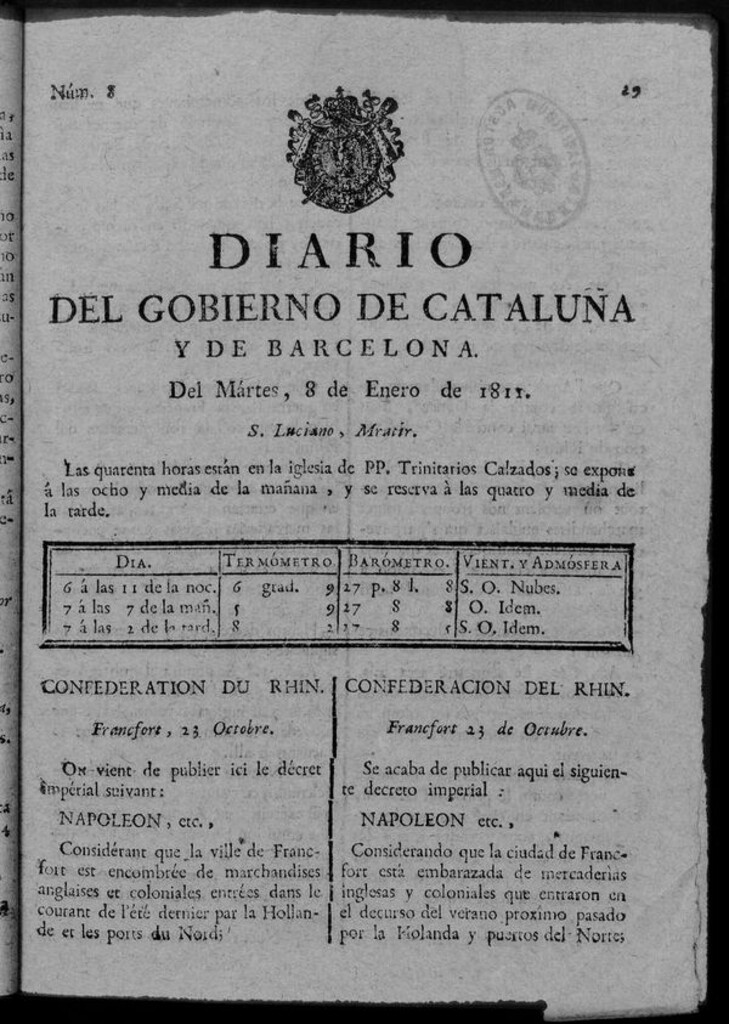 Miniatura de Diario de Barcelona del martes 8 de enero de 1811